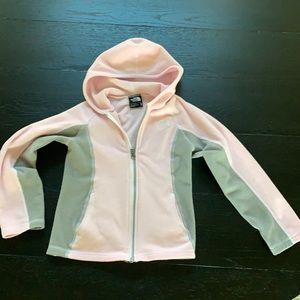 Girls size 6 The North Face light weight fleece jacket pink/grey good condition
